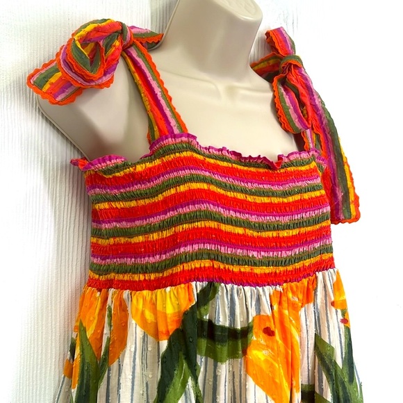 House Of Harlow 1960 - Tropical Fruit Colorful Stripes And Design Maxi Dress LG - Picture 5 of 12